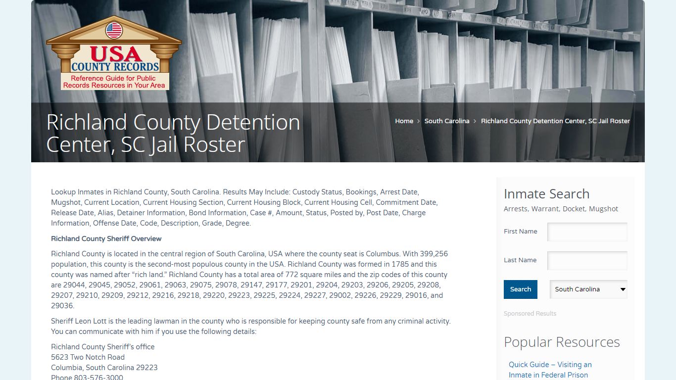 Richland County Detention Center, SC Jail Roster | Name Search